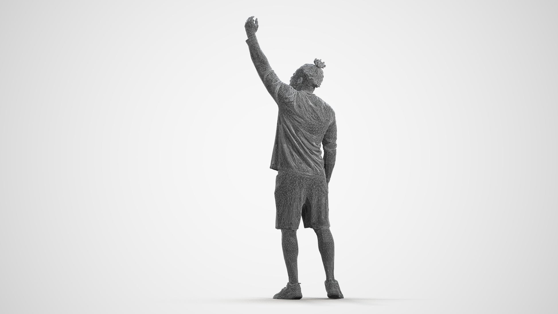 3D human model man sport, photogrammetry scanned person for archviz, wireframe front view