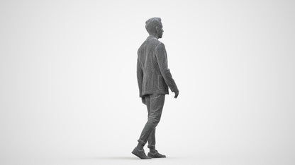 3D scanned man walking business, photorealistic archviz people for Enscape and SketchUp, wireframe side view