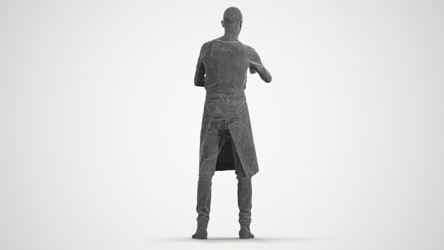 realistic 3D man hospitality, scanned archviz people for Blender and 3ds Max, wireframe front view