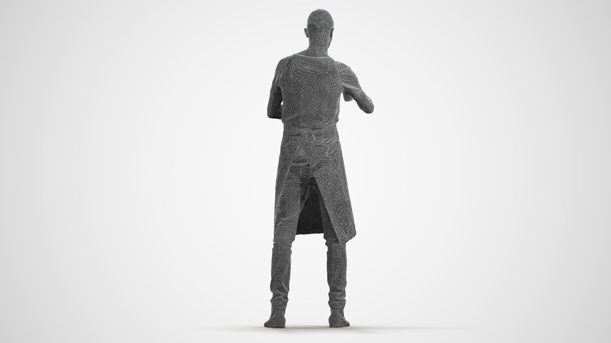 realistic 3D man hospitality, scanned archviz people for Blender and 3ds Max, wireframe front view