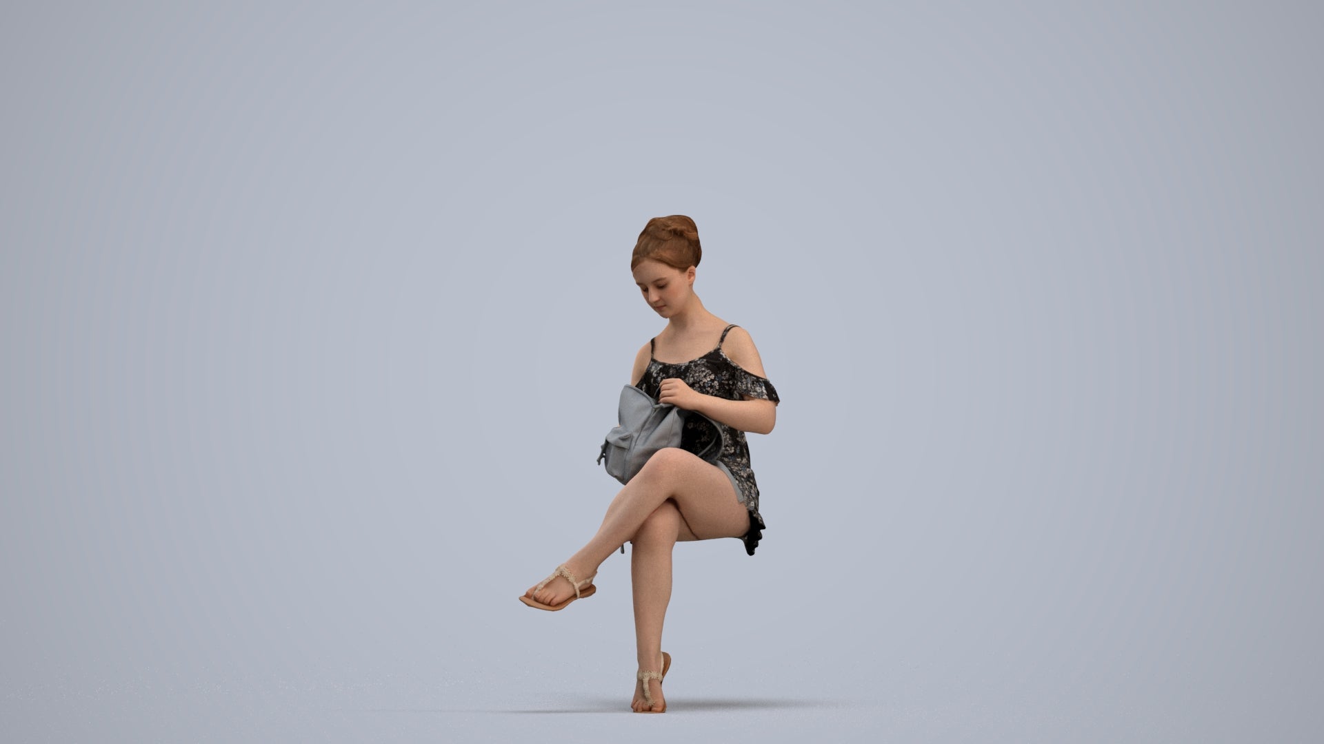 realistic 3D girl casual kids, scanned archviz people for Blender and 3ds Max, standing pose render