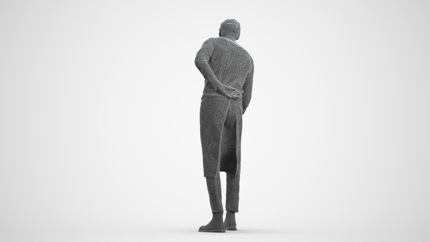 3D people model man hospitality, scanned human for 3ds Max rendering, wireframe front view