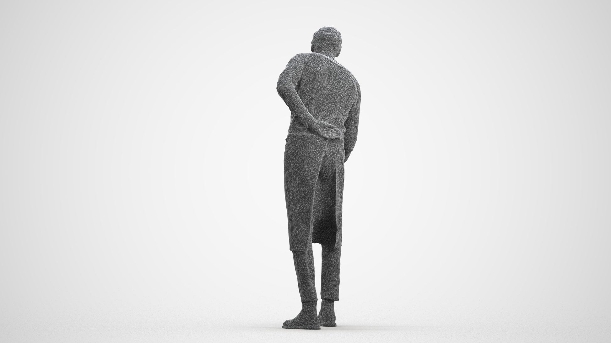 3D people model man hospitality, scanned human for 3ds Max rendering, wireframe front view