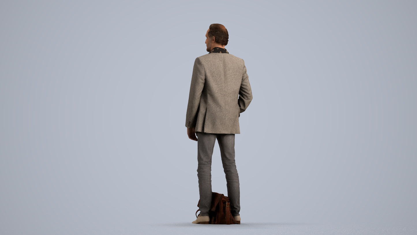 realistic 3D human man business standing, archviz people FBX OBJ for Blender, front view render