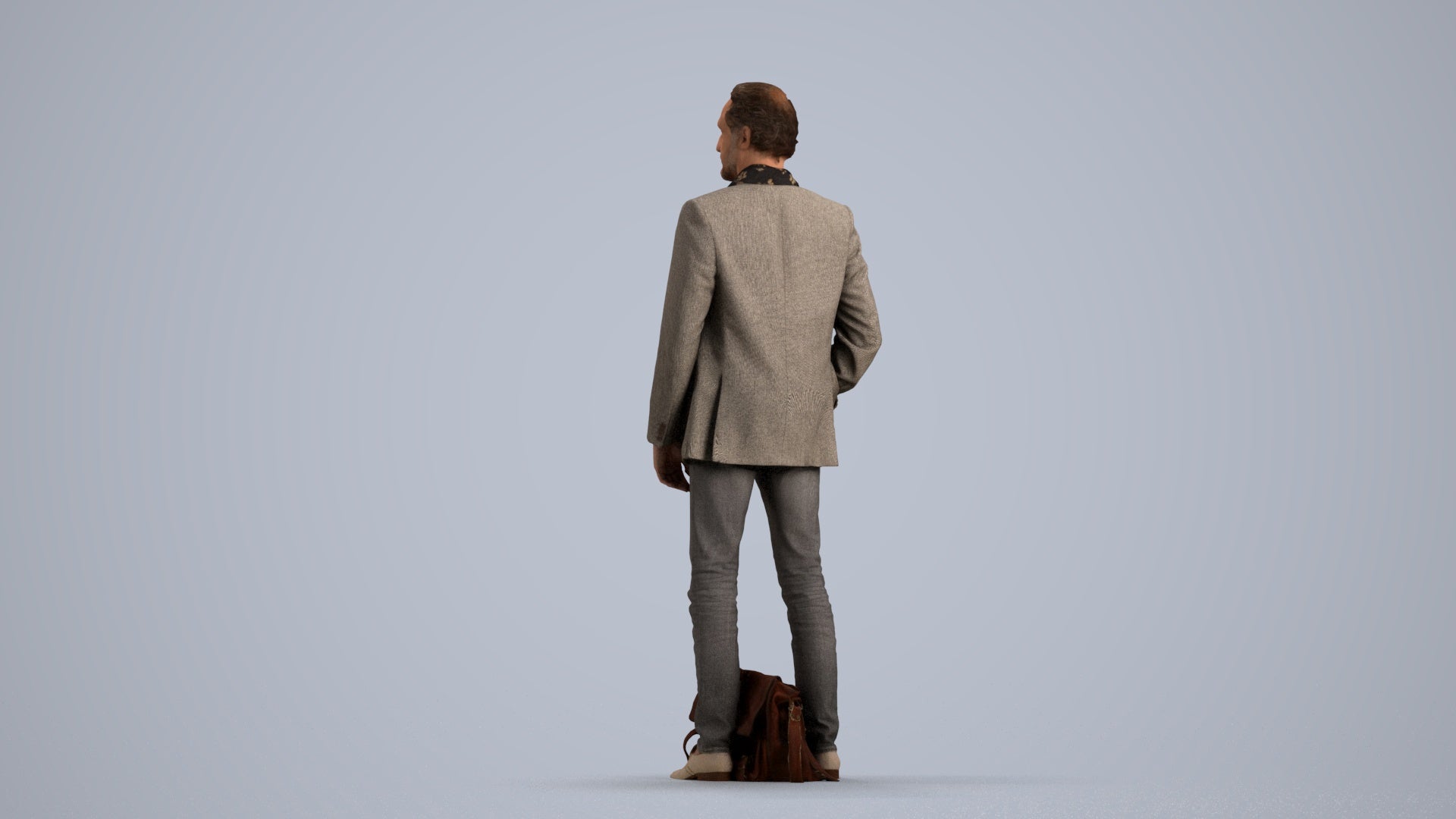 realistic 3D human man business standing, archviz people FBX OBJ for Blender, front view render