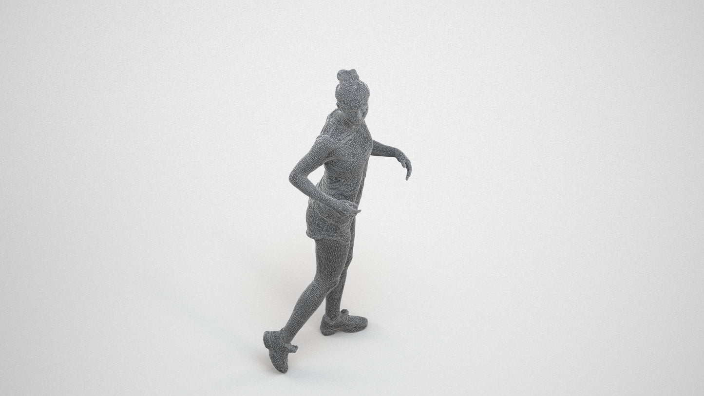 scanned 3D woman sport, photogrammetry people for Enscape and V-Ray, wireframe three-quarter view