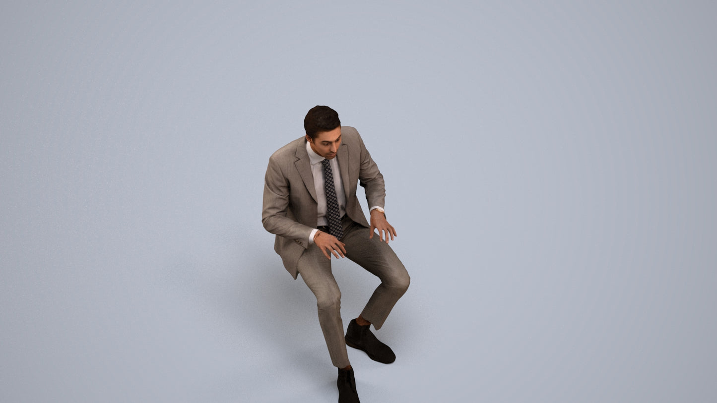 realistic 3D human man business, archviz people FBX OBJ for Blender, back view render