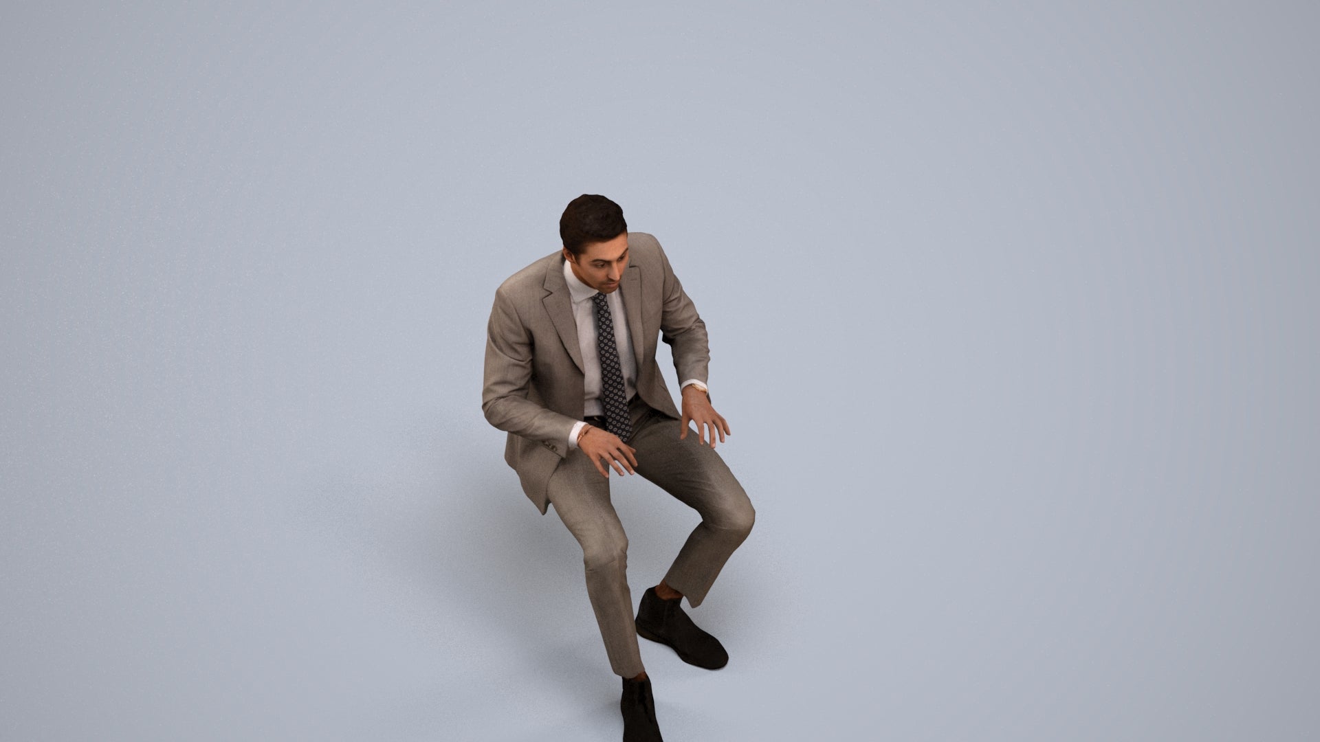 realistic 3D human man business, archviz people FBX OBJ for Blender, back view render