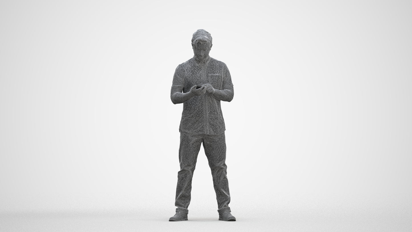 3D people model man casual standing, scanned human for 3ds Max rendering, three-quarter front view render