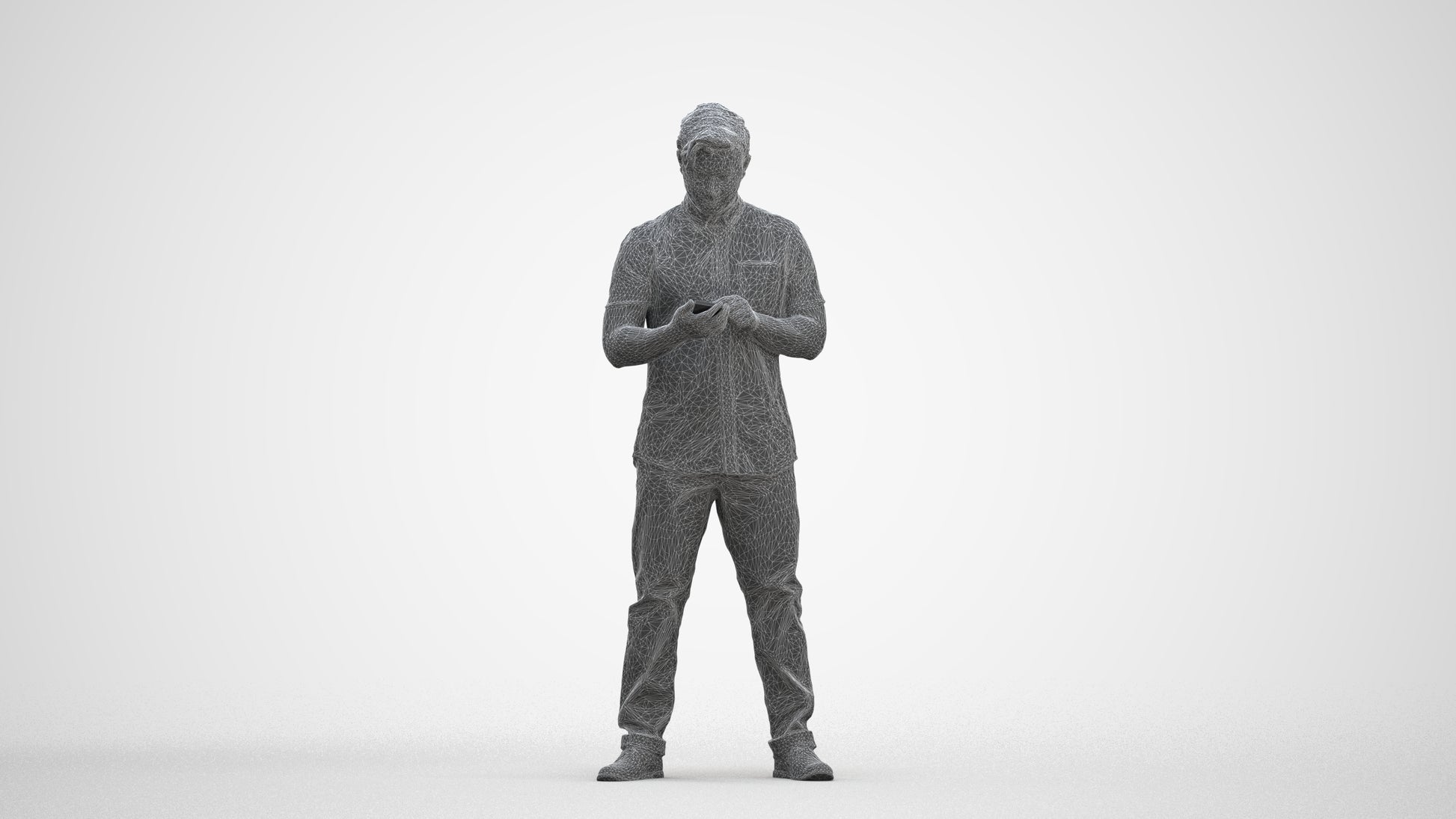 3D people model man casual standing, scanned human for 3ds Max rendering, three-quarter front view render