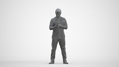 3D people model man casual standing, scanned human for 3ds Max rendering, three-quarter front view render