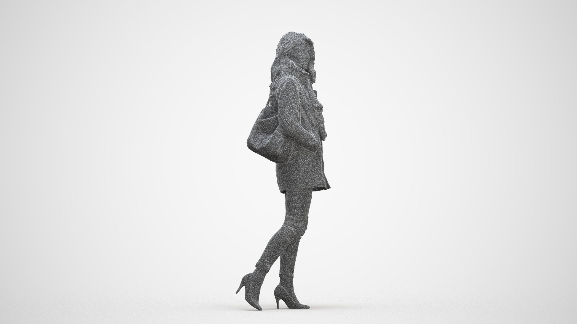 3D scanned woman walking casual, photorealistic archviz people for Enscape and SketchUp, three-quarter front view render