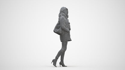 3D scanned woman walking casual, photorealistic archviz people for Enscape and SketchUp, three-quarter front view render