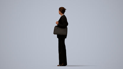 3D human model senior woman business, photogrammetry scanned person for archviz, three-quarter view render