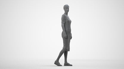 3D scanned woman walking casual, photorealistic archviz people for Enscape and SketchUp, wireframe side view