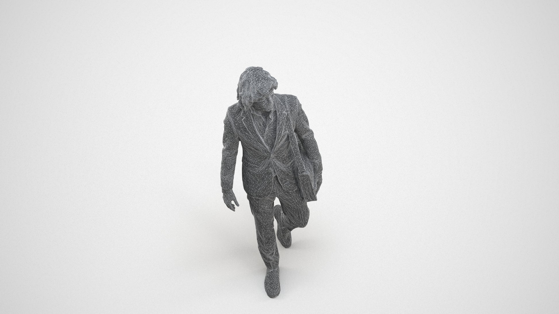 realistic 3D man business walking, scanned archviz people for Blender and 3ds Max, wireframe three-quarter view