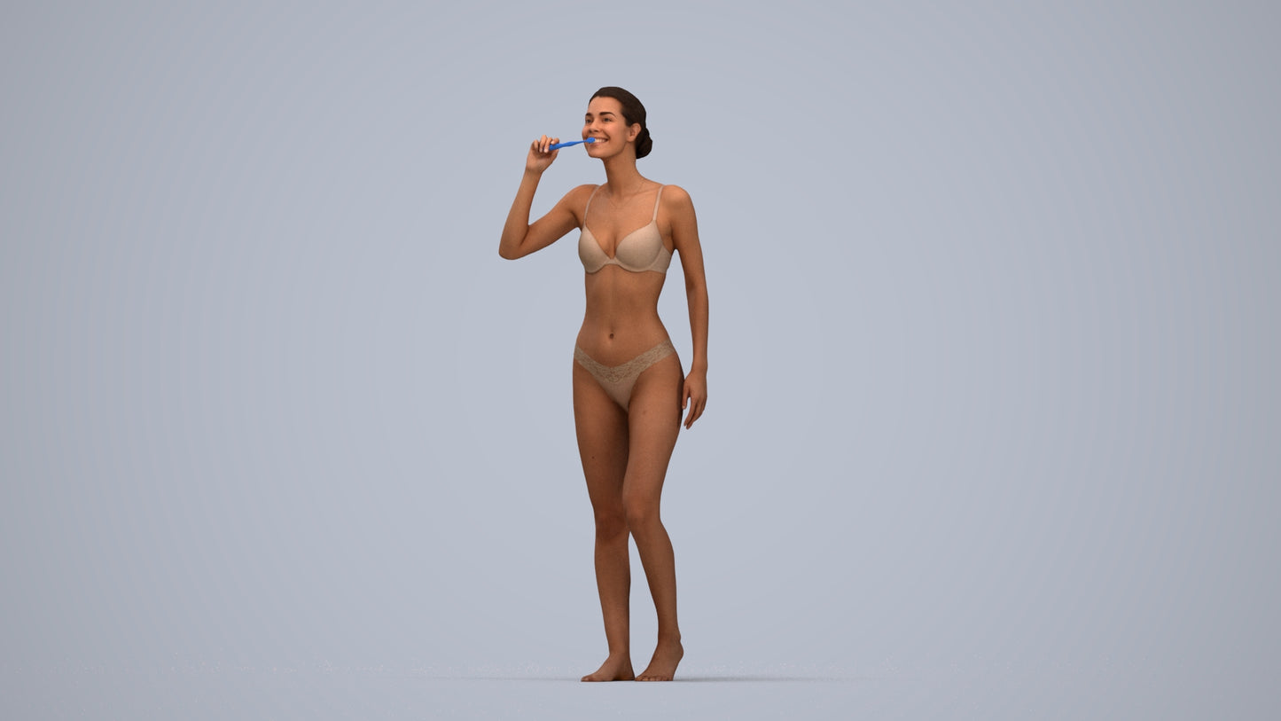 realistic 3D human woman bathroom, archviz people FBX OBJ for Blender, top-down view render
