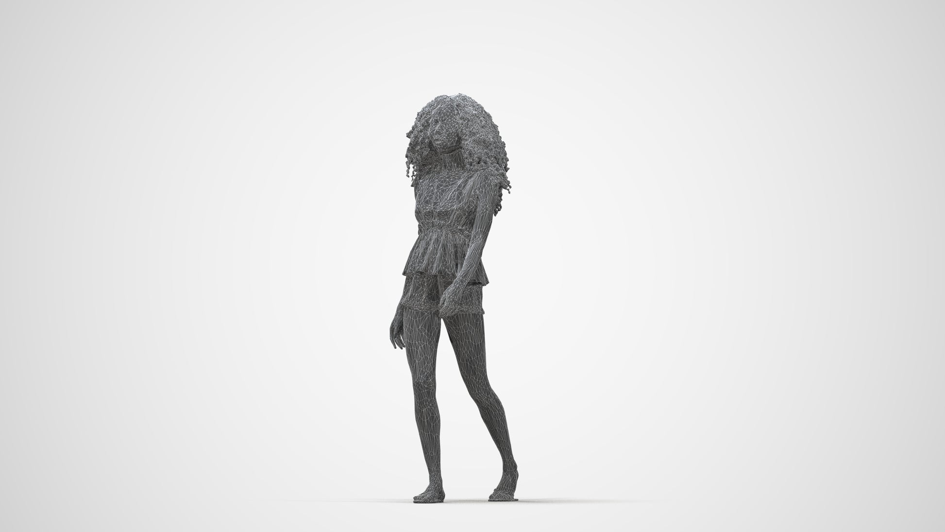 realistic 3D people woman casual walking, render-ready for V-Ray and Corona, FBX OBJ, wireframe back view