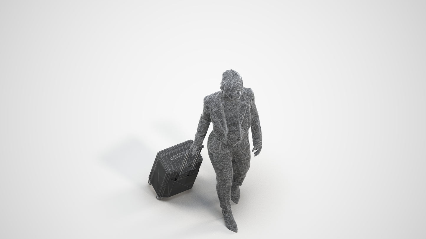 3D human model woman business, photogrammetry scanned person for archviz, wireframe three-quarter view