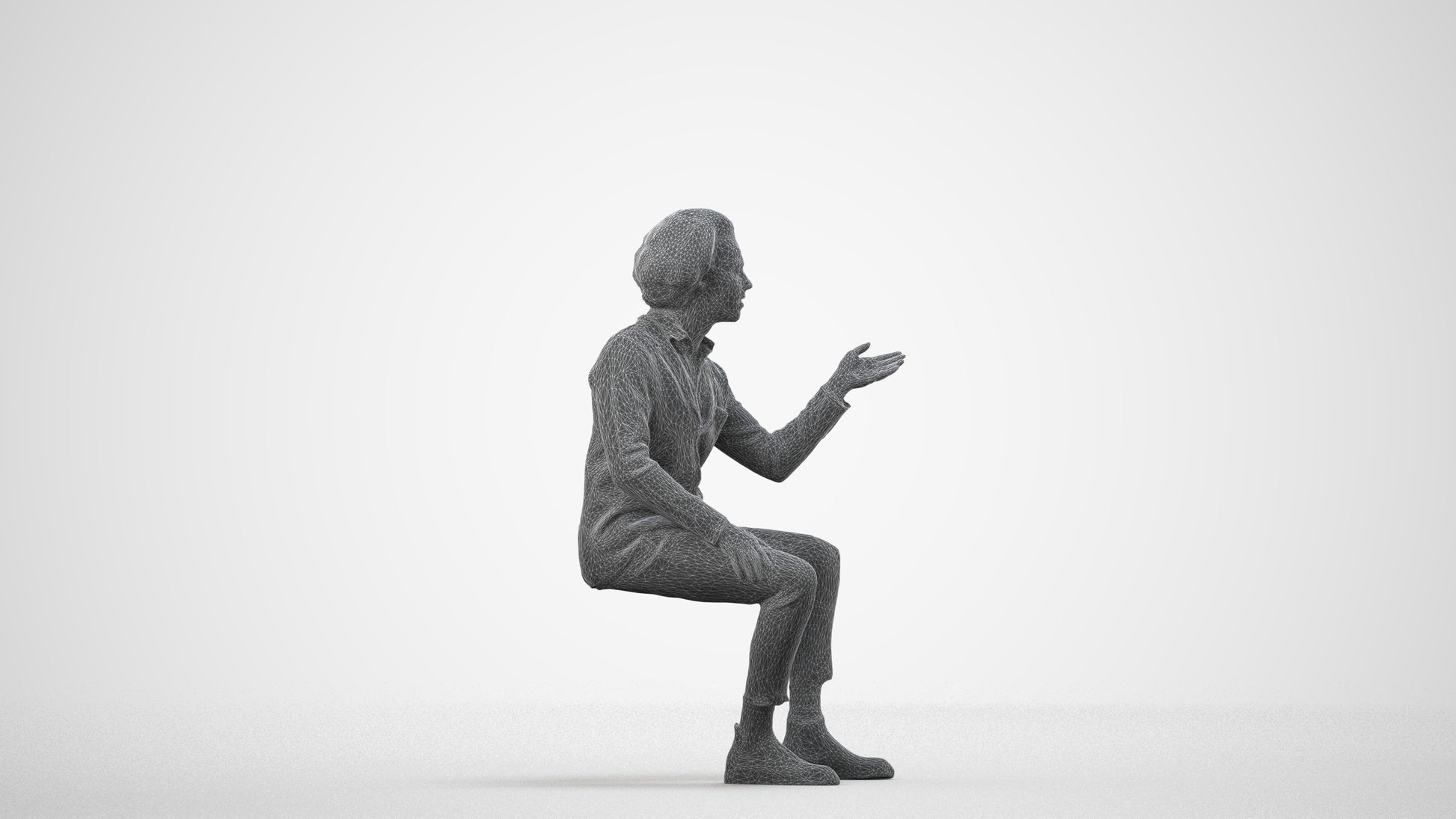 realistic 3D people man business sitting, render-ready for V-Ray and Corona, FBX OBJ, wireframe side view