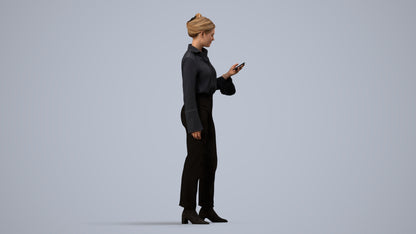 realistic 3D woman business standing, scanned archviz people for Blender and 3ds Max, side view render