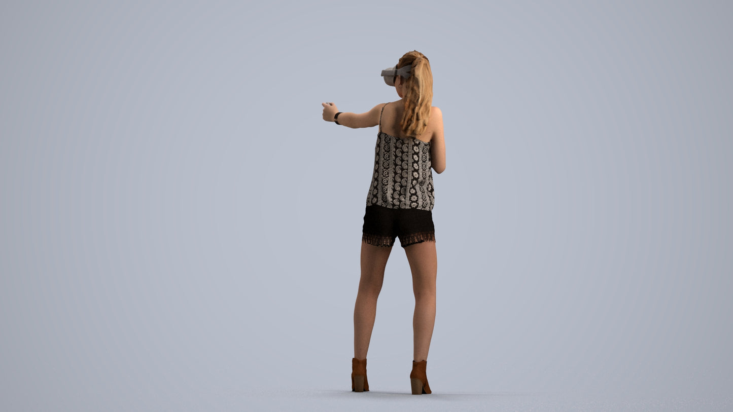 scanned 3D girl casual standing, photogrammetry people for Enscape and V-Ray, front view render