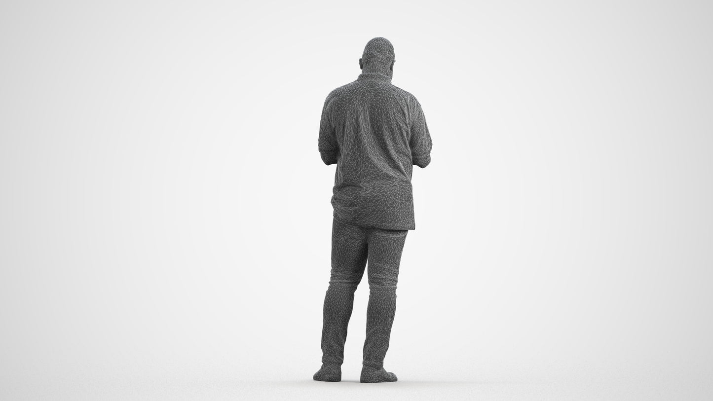 3D human model man casual standing, photogrammetry scanned person for archviz, wireframe front view