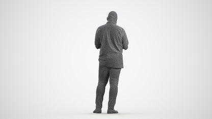 3D human model man casual standing, photogrammetry scanned person for archviz, wireframe front view