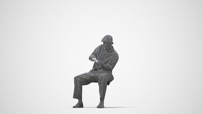 3D human model man casual sitting, photogrammetry scanned person for archviz, wireframe back view