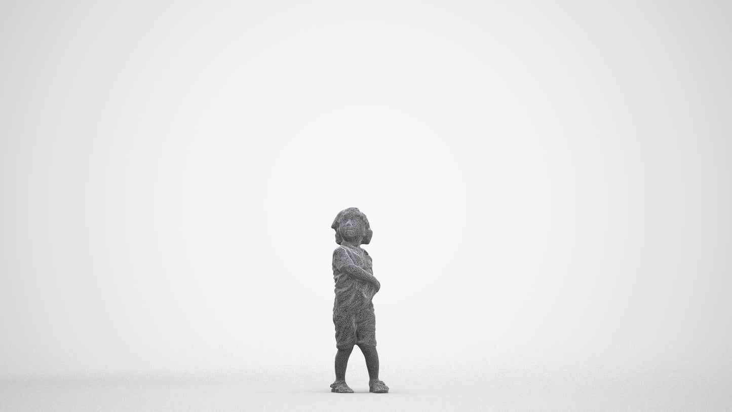 3D human model boy casual kids, photogrammetry scanned person for archviz, three-quarter front view render