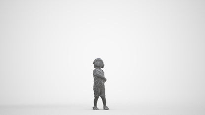 3D human model boy casual kids, photogrammetry scanned person for archviz, three-quarter front view render