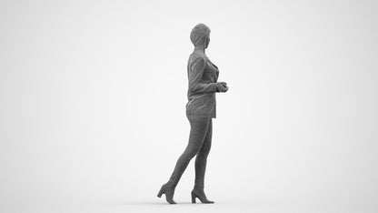 realistic 3D human woman business walking, archviz people FBX OBJ for Blender, wireframe side view