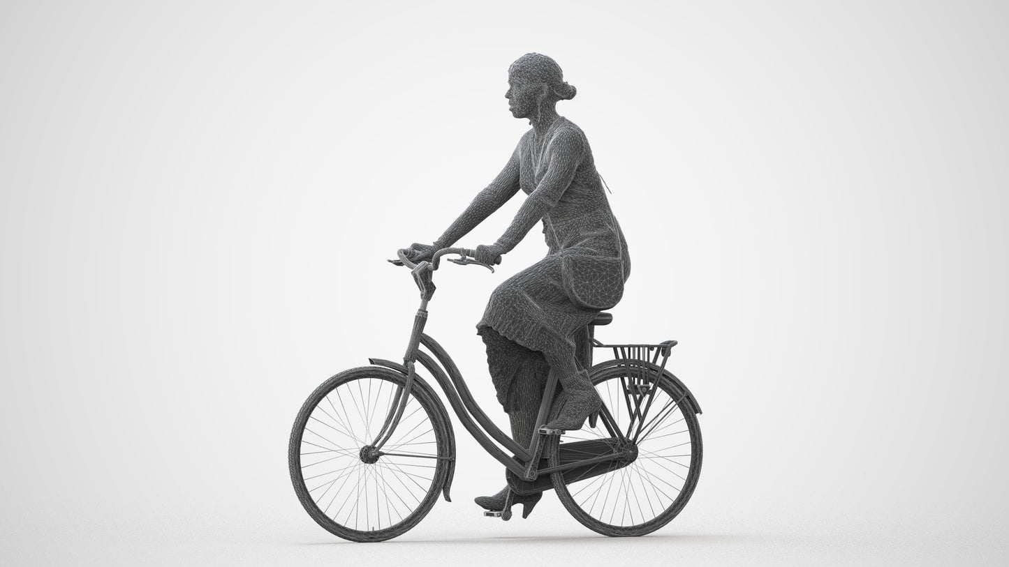 photogrammetry 3D woman casual cycling, realistic human model archviz FBX, square thumbnail