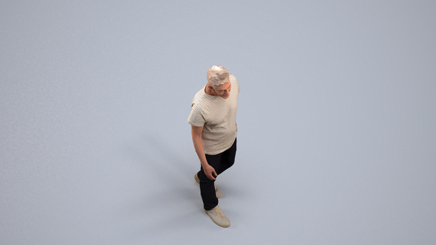 realistic 3D people senior man casual walking, render-ready for V-Ray and Corona, FBX OBJ, back view render
