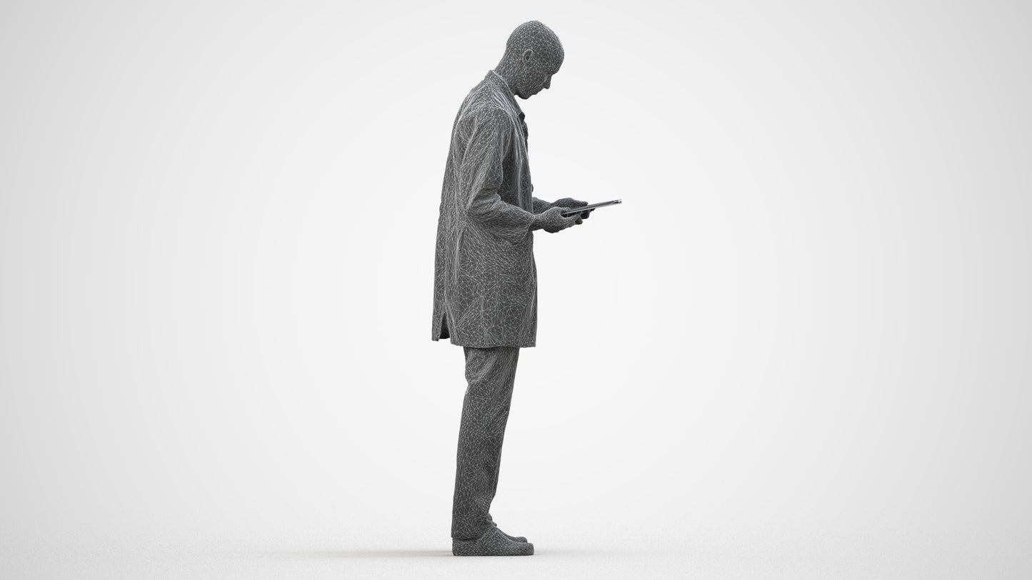 3D scanned man medical, photorealistic archviz people for Enscape and SketchUp, wireframe side view