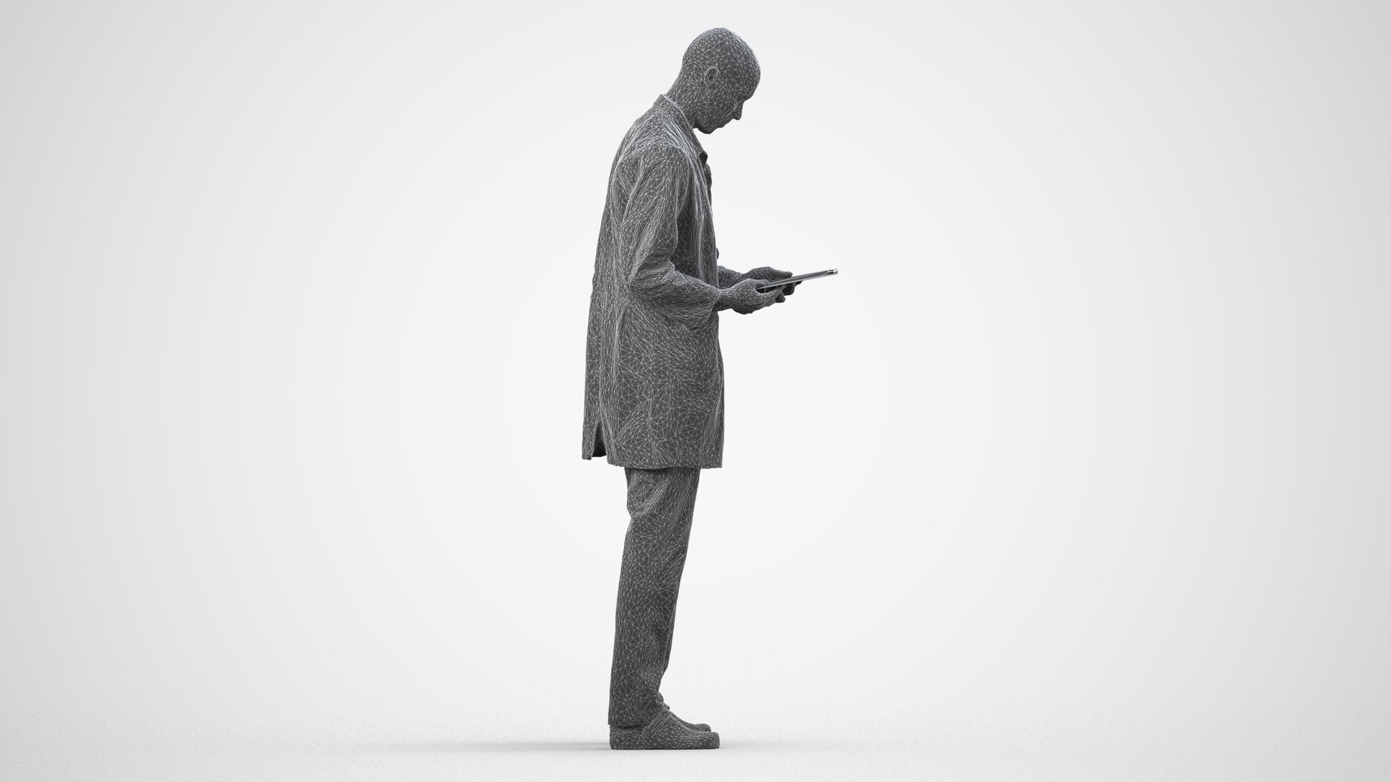 3D scanned man medical, photorealistic archviz people for Enscape and SketchUp, wireframe side view