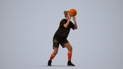 3D human model woman sport, photogrammetry scanned person for archviz, side view render