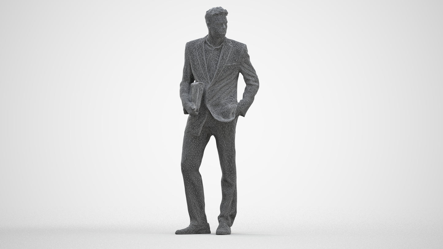 3D people model man business, scanned human for 3ds Max rendering, three-quarter front view render