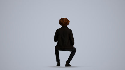 scanned 3D man casual sitting, photogrammetry people for Enscape and V-Ray, front view render