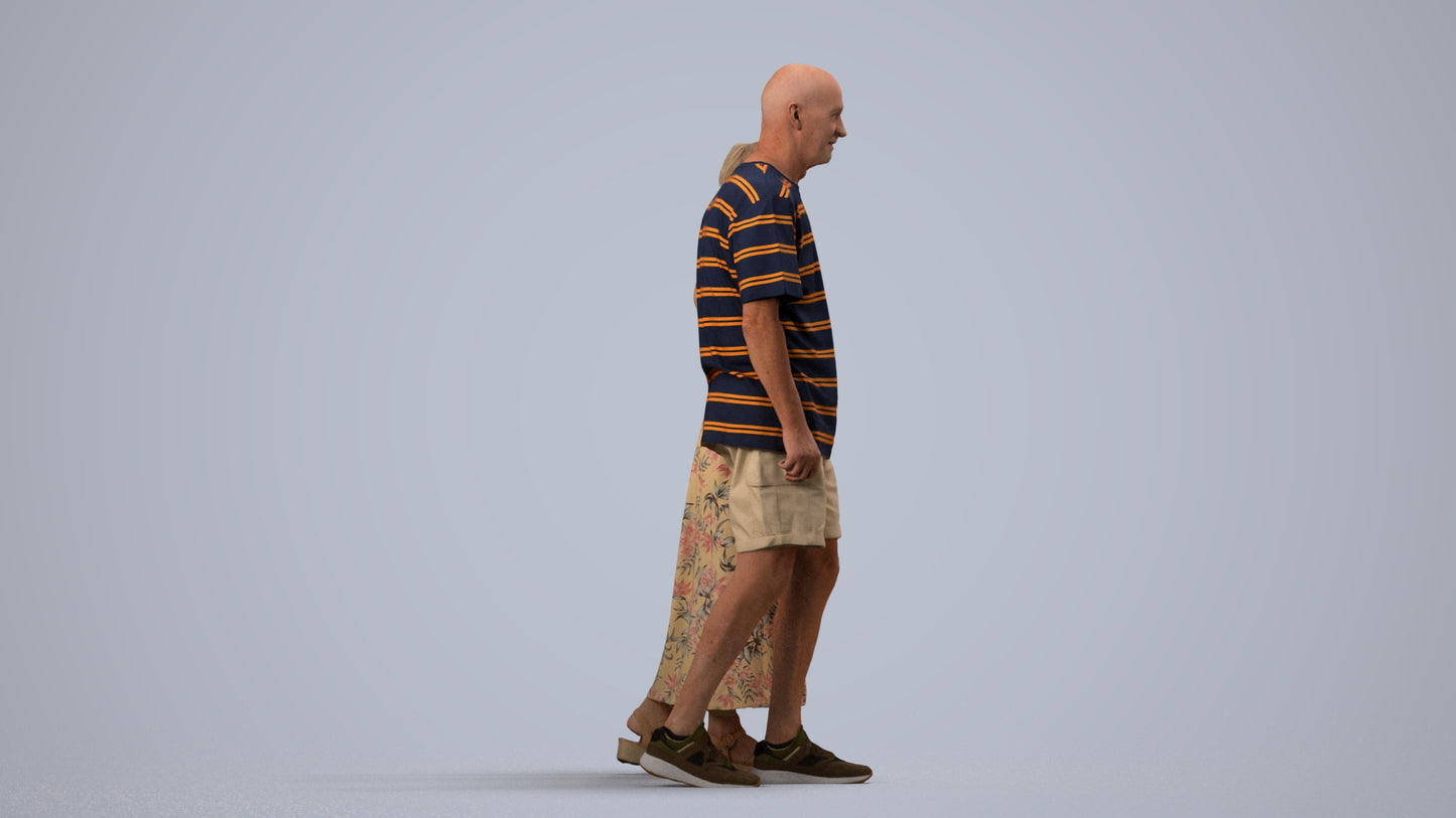 3D scanned senior woman couple casual, photorealistic archviz people for Enscape and SketchUp, side view render