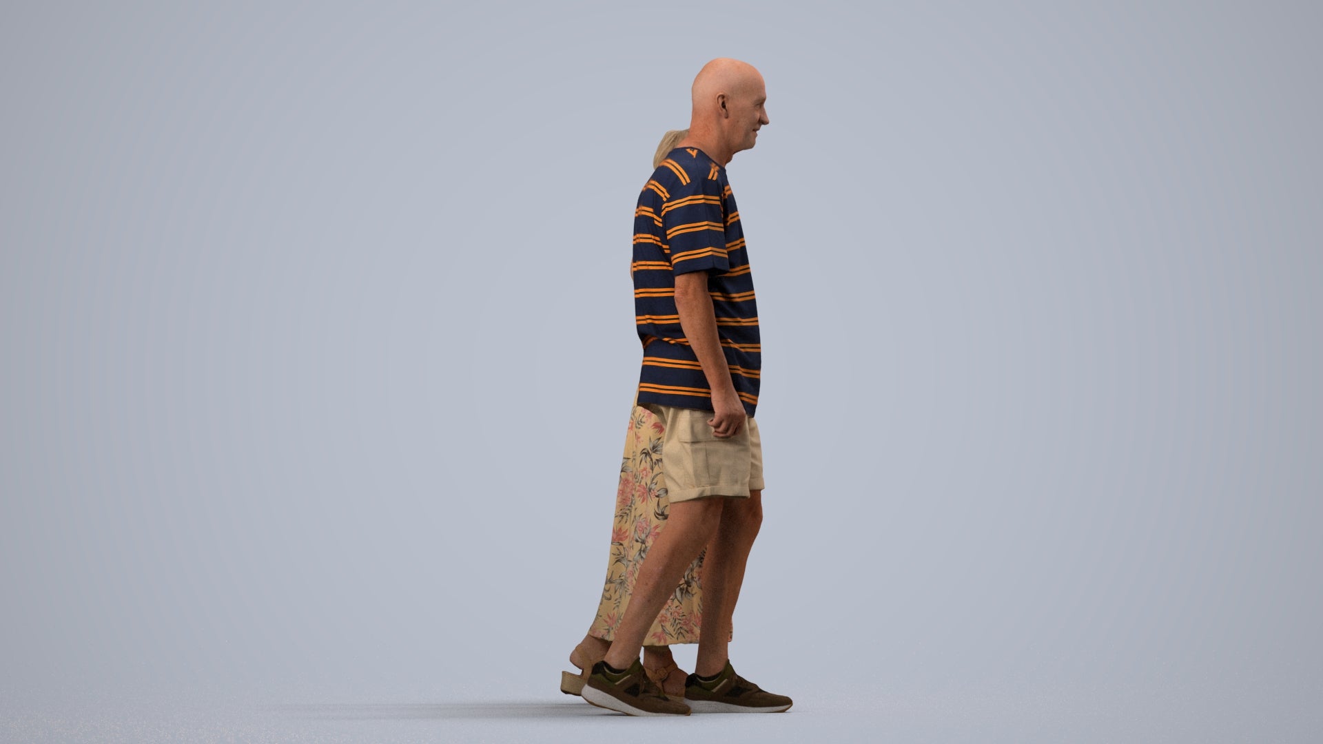 3D scanned senior woman couple casual, photorealistic archviz people for Enscape and SketchUp, side view render