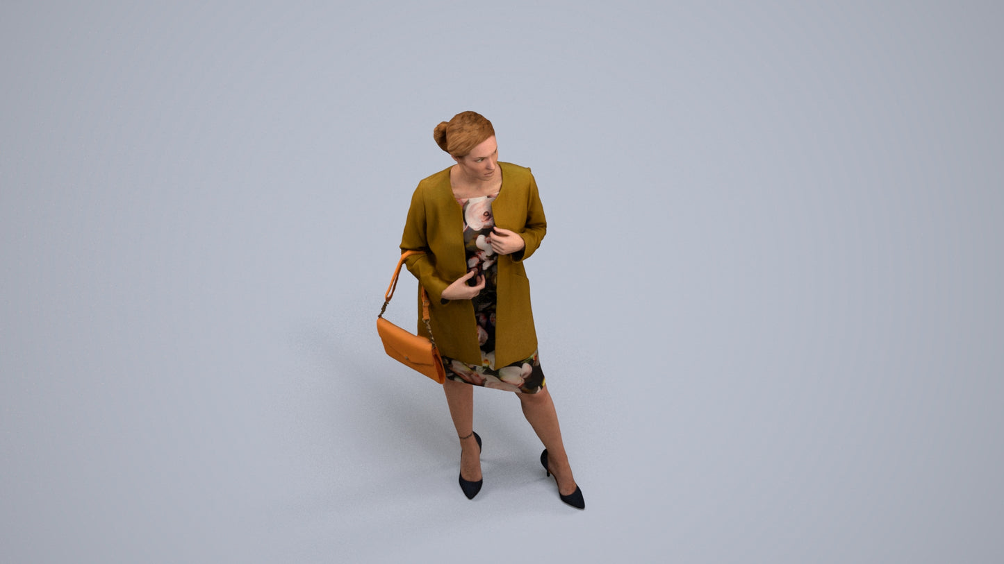 3D scanned woman standing casual, photorealistic archviz people for Enscape and SketchUp, back view render