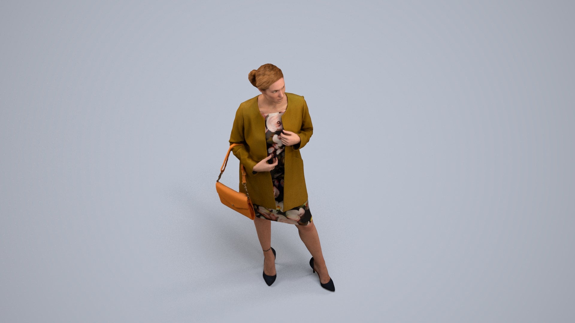 3D scanned woman standing casual, photorealistic archviz people for Enscape and SketchUp, back view render
