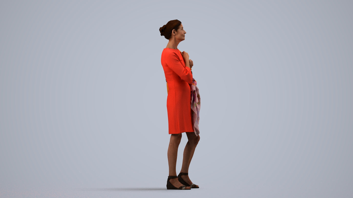 photogrammetry 3D senior woman business standing, realistic human model archviz FBX, side view render