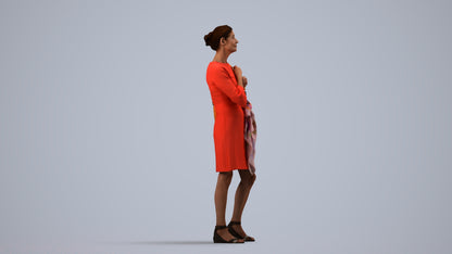 photogrammetry 3D senior woman business standing, realistic human model archviz FBX, side view render