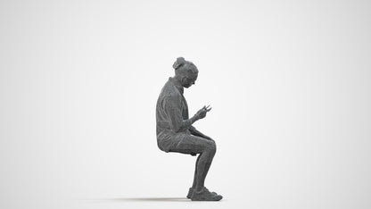 photogrammetry 3D man casual sitting, realistic human model archviz FBX, wireframe side view