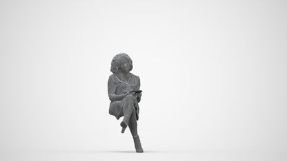 realistic 3D woman casual sitting, scanned archviz people for Blender and 3ds Max, wireframe back view