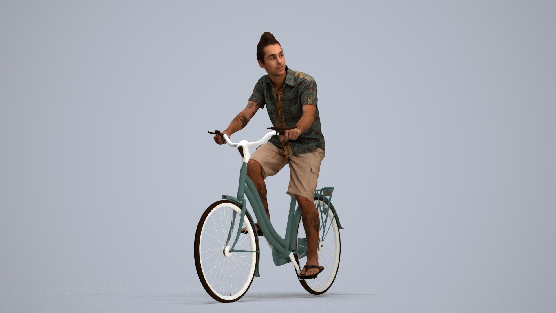 photogrammetry 3D man casual cycling, realistic human model archviz FBX, standing pose render