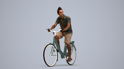 photogrammetry 3D man casual cycling, realistic human model archviz FBX, standing pose render