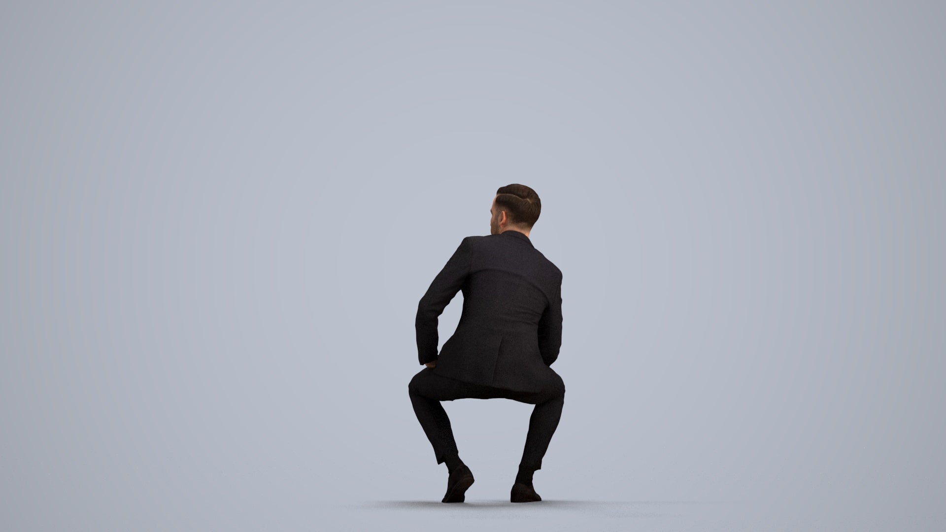 realistic 3D man formal sitting, scanned archviz people for Blender and 3ds Max, front view render
